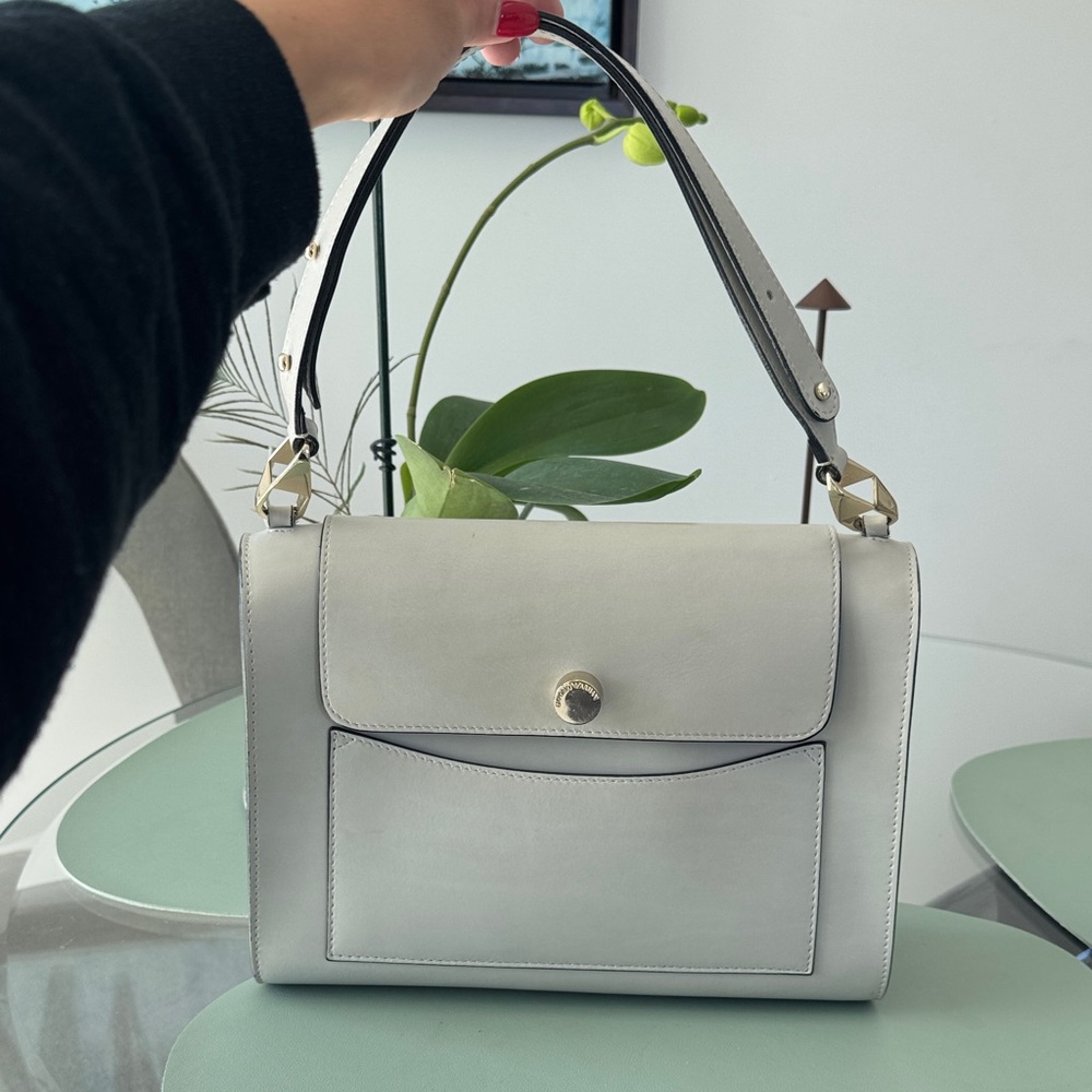 Emporio Armani Light Gray Structured Top Handle Bag Minimalist Designer Purse